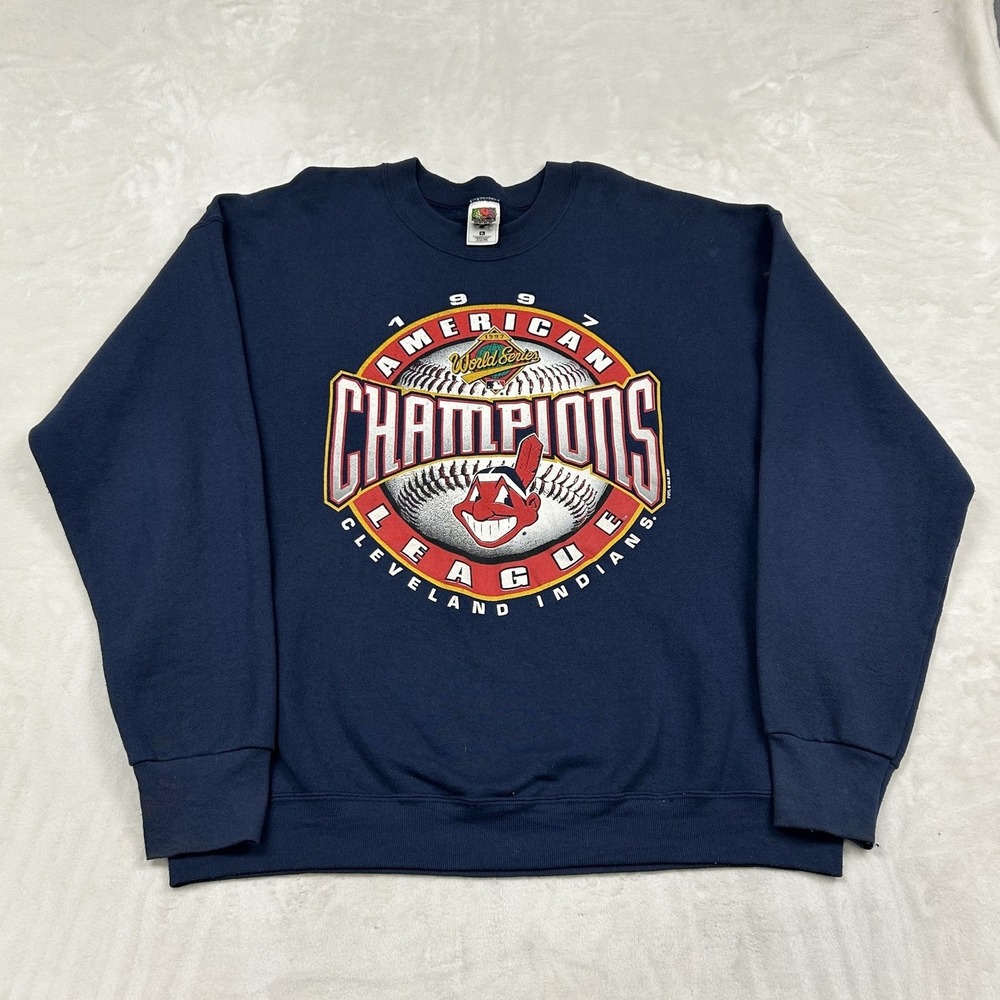 Fruit of the Loom Sweatshirt Mens XL Navy 1997 Cleveland Indians AL Champions